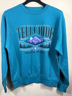 Blue 84 Telluride Colorado Rocky Mountains Crewneck Sweatshirt Teal Unisex L